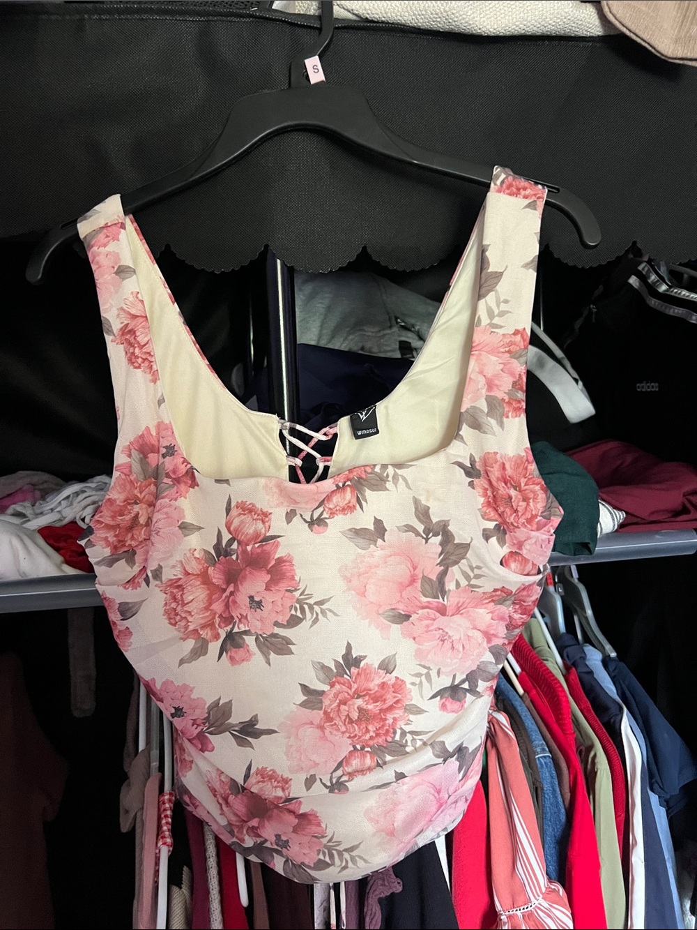 Windsor Floral Pink Cream Lace-Back Tank Top
